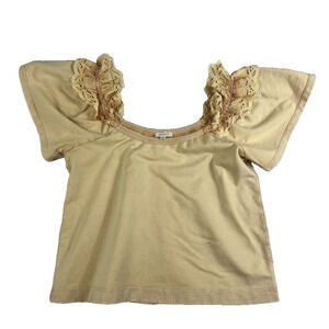 Anthropologie Pilcro Top Women's Size Small Eyelet Ruffle Sand